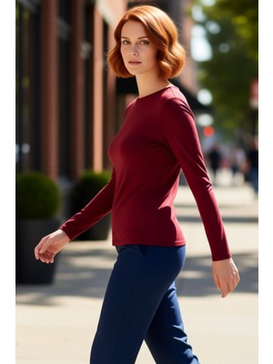 PayBuy Kadın Pamuklu Esnek Örme Kayık Yaka Uzun Kollu Bluz Kaliteli Şık Rahat Modern Zarif Günlük