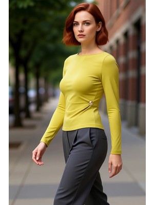 PayBuy Asimetrik Detaylı Uzun Kollu Vücuda Oturan Örme Üst Kadın Kaliteli Şık Rahat Modern Zarif Günlük