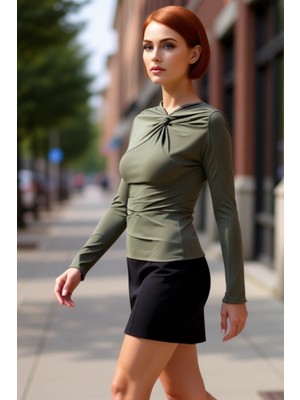 PayBuy Kadın Asimetrik Yaka Düğüm Detaylı Uzun Kollu Örme Kaliteli Şık Rahat Modern Zarif Günlük