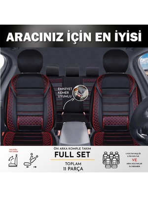 AG Store Bmw X1 Uyumlu Yarı Deri Oto Koltuk Kılıfı 5 Li Set Alta Siyah-Kırmızı