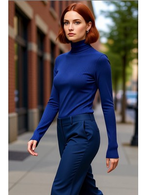 PayBuy Kadın Yüksek Yaka Fitilli Esnek Örme Uzun Kollu Bluz Kaliteli Şık Rahat Modern Zarif Günlük