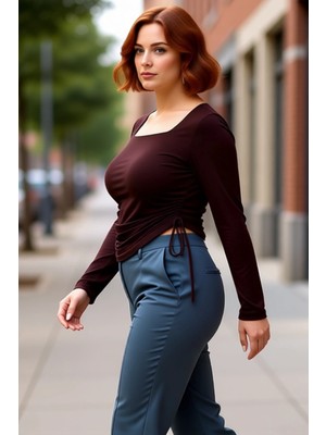 PayBuy Kadın Kare Yaka Büzgülü Detaylı Uzun Kollu Örme Kaliteli Şık Rahat Modern Zarif