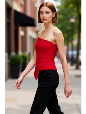 PayBuy Asimetrik Kesim Straplez Üst Zarif Dokunuşlu Kadın Bluz Kaliteli Şık Rahat Modern Zarif Günlük