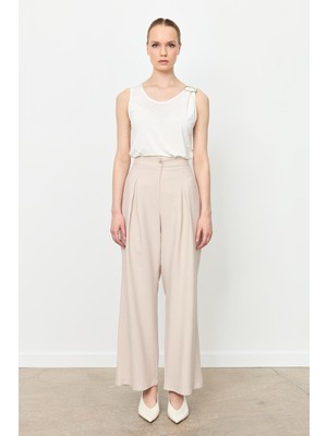 Accort Kalın Pileli Bol Paça Pantolon-Taş