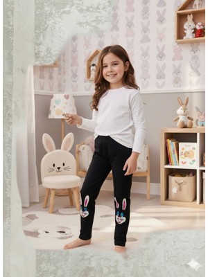 Isobel Ideal Sepet Tavşan Nakışlı %100 Pamuk  Kız Çocuk Tayt