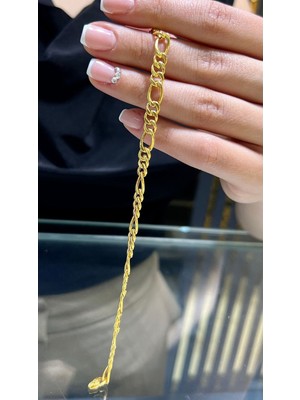 Kuyumcu Nurettin 8 gr (Gram) Figaro Halkalı Kunye (22)(916) Ayar Altın (Unisex)