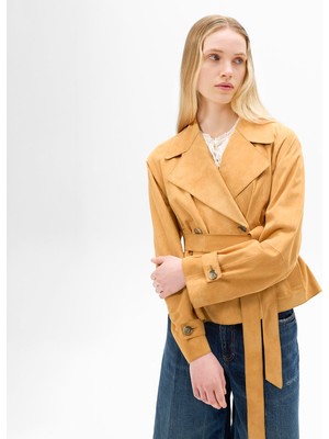 Desa Limited Edition Kadın Turuncu Belden Bağlamalı Süet  Kısa Trençkot
