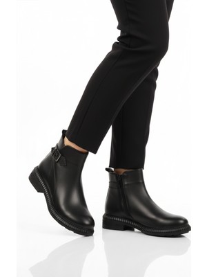 Aspor Siyah Hakiki Deri Içi Polarlı Kadın Topuklu Bot