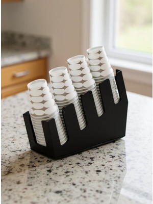 Tivivor 4 Bölmeli Kademeli Karton Bardak Standı - 8 Oz Bardak Uyumlu Pleksi