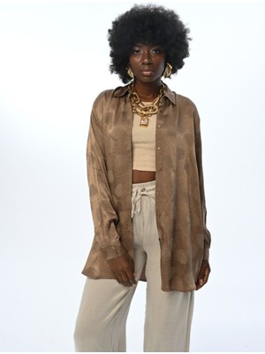 Orfeonegro Kadın Desenli Oversize Kesim Gömlek