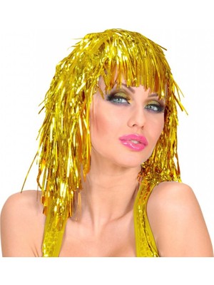 NessiWorld Altın Sarısı Işıltılı Metalize Parti Peruğu
