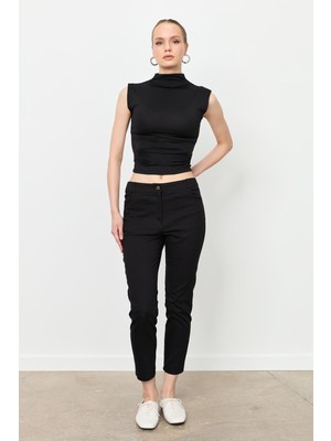 Accort Dar Paça Pamuk Pantolon-Siyah