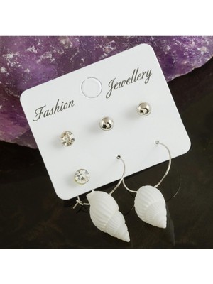 Fantastik Store 6 Adet Deniz Kabuğu Taşlı Halka Küpe 2 cm