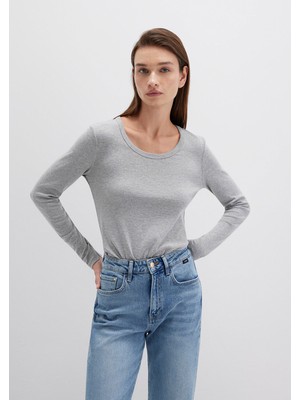 Mavi Uzun Kollu Gri Basic Tişört 1613323-83096