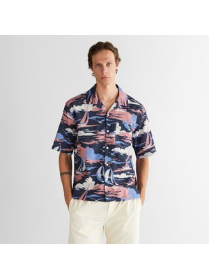 Gant Erkek Lacivert Relaxed Fit Klasik Yaka Desenli Gömlek