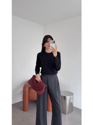 Hazelanna Tok Dokulu Basic Siyah Bluz
