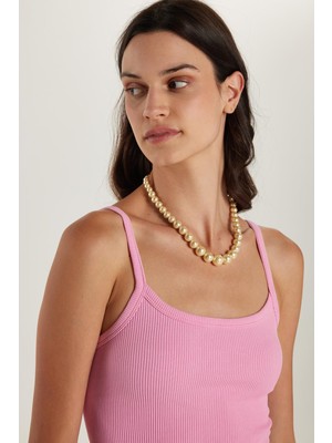 Tudors Kadın Slim Fit Kare Yaka Düz Basic Pembe Crop Atlet