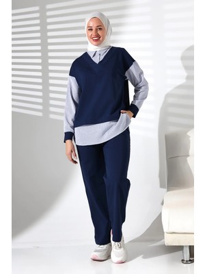 Mihran Butik Kadın Mevsimlik Alt ve Üst Rahat Lacivert Spor Tesettür Takım