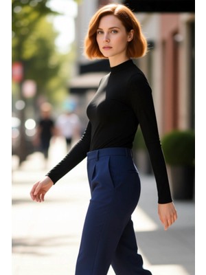 PayBuy Kadın Bordo Dik Yaka Fitted Vücuda Oturan Esnek Örme Bluz Uzun Kol Büzgülü Detaylı Günlük Kullanım