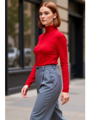 PayBuy Kadın Fitted Balıkçı Yaka Uzun Kollu Crop Örme Bluz Cool & Comfort Persona Kış Sezonu Için Ideal