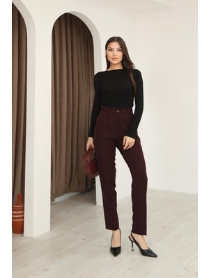 Hazel Kadın Vişne Dar Kesim Kumaş Pantolon