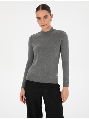 Pierre Cardin Kadın Gri Melanj Slim Fit Yarım Balıkçı Yaka Basic Kazak 50315768-VR086