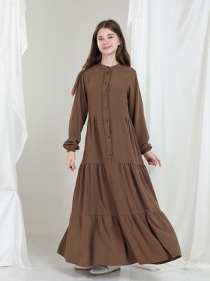 Giyinse Elara Kız Çocuk Kadife Elbise Kahverengi