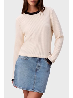 Calvin Klein Pamuklu Slim Fit Bisiklet Yaka Kazak LV047D225GYAM Bayan Kazak LV047D225G Yam