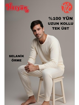 Hasyün Erkek Ter Emici Kaşındırmaz %100 Yün Uzun Kollu Içlik