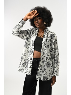Orfeonegro Kadın Desenli Oversize Kesim Gömlek