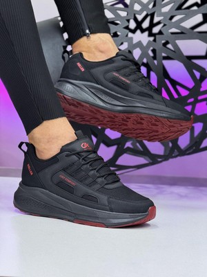 Homiro Unisex Fuspetli Su Geçirmez Spor Ayakkabı - Siyah Kırmızı