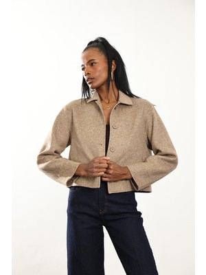 5in1Canpolat Vizon Gömlek Yaka Kısa Yün Ceket