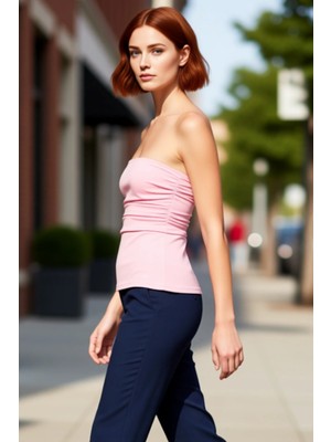 PayBuy Kadın Straplez Fitted Örme Bluz Yazlık Günlük Kullanım Modern Stil Rahat