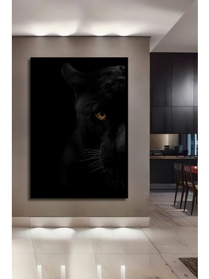 Teona Ahşap Dekoratif Ahşap Dikdörtgen Tablo Kara Panter Çerçeve Görünümlü