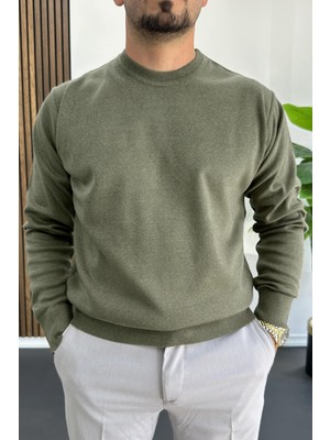 Edwox Erkek Bisiklet Yaka Normal Kalıp Kazak Yeşil EDW410