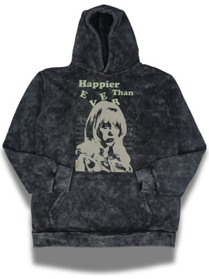 Fuddy Moda Unisex Happier Than Ever Baskılı Kapüşonlu Yıkamalı Sweatshirt, Oversize Billie Eilish Retro Hoodie
