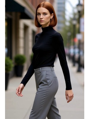 PayBuy Kadın Bordo Dik Yaka Uzun Kollu Fitted Örme Bluz Smart Casual Kış Koleksiyonu Için Ideal Bir Seçenek