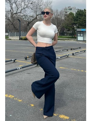 Madmext Lacivert Kemerli Bol Paça Pantolon MG1992