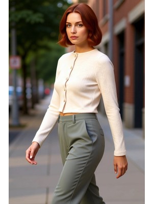 PayBuy Kadın Bisiklet Yaka Düğmeli Esnek Örme Crop Kaliteli Şık Rahat Modern Zarif Günlük