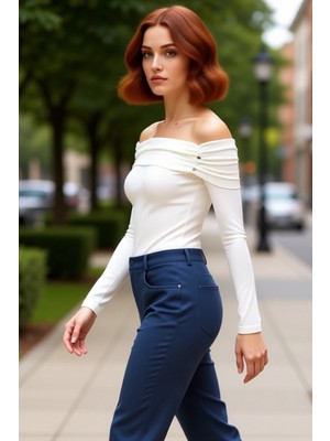 PayBuy Kadın Carmen Yaka Detaylı Vücuda Oturan Uzun Kollu Örme Bluz Kaliteli Şık Rahat