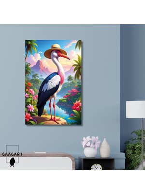 Gaagart Tekli Dikey Kanvas Tablo Yüksek Kaliteli Renkli Şapkalı Tatilde Flamingo