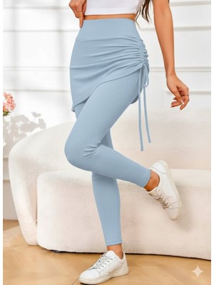 Moderie Butik Kadın Yüksek Bel Yandan Büzgülü Alttan Uzun Kaşkorse Tayt Etek