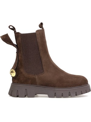 Ayakkabı Fuarı Elit Thalvora Kadın Hakiki Süet Deri Chelsea Bot Kahverengi