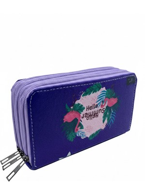 Elit Üç Gözlü Lastikli Kalemlik Hello Summer Mor