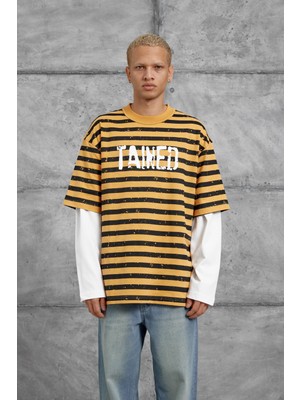 Hardal Taıned Baskılı Kolu Parcalı Oversize Sweatshırt