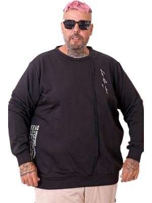 ModeXL Erkek Siyah Sweat Bisiklet Yaka Oversize Uzun Kol Kanguru Cep 2023 Sonbahar - Kış