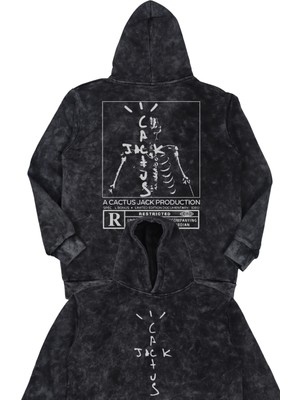 Fuddy Moda Unisex Jack Cactus Sırt Baskılı Kapüşonlu Yıkamalı Sweatshirt, Oversize Travis Scott Retro Hoodie