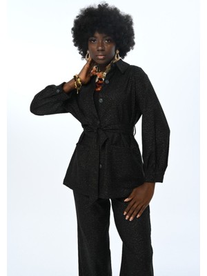 Orfeonegro Kadın Çift Cepli Simli Kuşaklı Gömlek