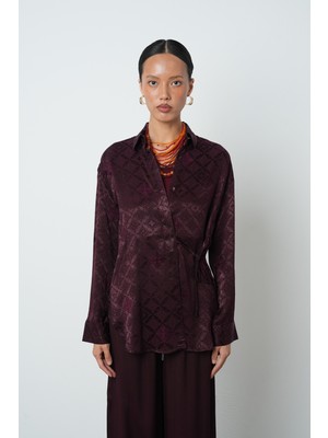 Orfeonegro Kadın Bordo Renk Yandan Bağlamalı Desenli Gömlek