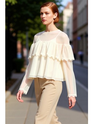 PayBuy Kadın Bisiklet Yaka Şifon Bluz Düğmeli Uzun Kollu Günlük Kullanım Için Ideal Kaliteli Şık Rahat